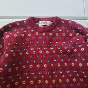 Vintage Crazy Horse Sweater Womens Medium Red 100% Wool Fair Isle Hong Kong